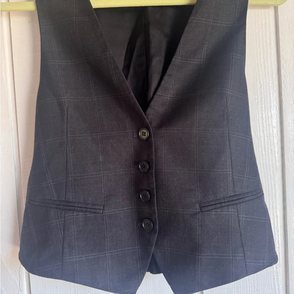 Theory Charcoal Gray Grid Pattern Vest - Picture 3 of 5